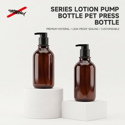 Qualidade  500ml Amber PET Lotion Pump Bottle | Cosmetic Shampoo Packaging Supplier | Thickened base, leak-proof. Custom logo & color for shampoo, body wash, skincare liquid. Bulk wholesale, flexible MOQ. Fábrica