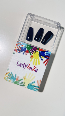 Dica francesa Prensa feita à mão nas unhas Dica de amêndoa azul de ponta longa e unhas nuas com cobertura completa Parches de unhas vestíveis Manufac