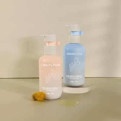 250 ml Flip Top Cap HDPE Plastic Shampoo Babycare Pink Bottle Lotion Pump Para embalagens cosméticas