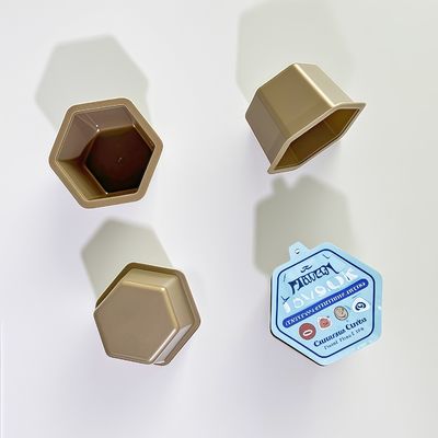 Copo Descartável Hexagonal PP de 80ml com Tampa de Folha de Alumínio