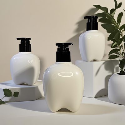 100-250ml frasco de plástico em forma de dente com bomba de pressão para lavagem de mãos loção capilar desinfetante de mãos logotipo personalizável
