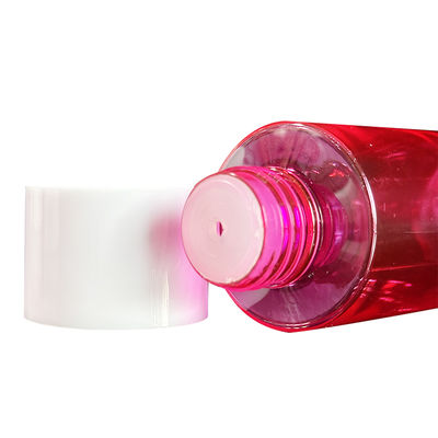 Frasco de loção de plástico PET transparente vermelho com tampa de disco de pressão e capacidade de 300/400/500ml