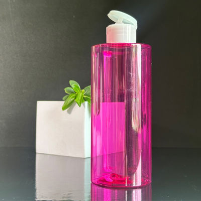 Frasco de loção de plástico PET transparente vermelho com tampa de disco de pressão e capacidade de 300/400/500ml