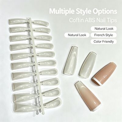 Coffin ABS Nail Tips, Clear Full Cover False Nails for Salon Nail Extension DIY Nail Art and Bulk Supply