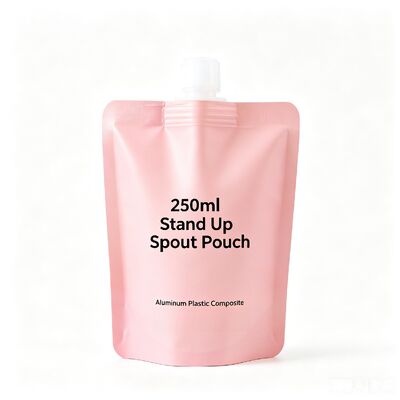 Bolsa de bico vertical de 250ml, saco composto de plástico e alumínio, tampa superior flexível, embalagens de alimentos para bebidas