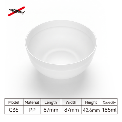 Tigela de Mistura de Máscara PP de Grau Alimentício C36 185ml | Uso em Salão de Beleza | Ideal para misturar pó de máscara e pasta de beleza para salão de beleza e cuidados com a pele DIY em casa. Design robusto de fundo plano antiderrapante. Compre no atacado agora.