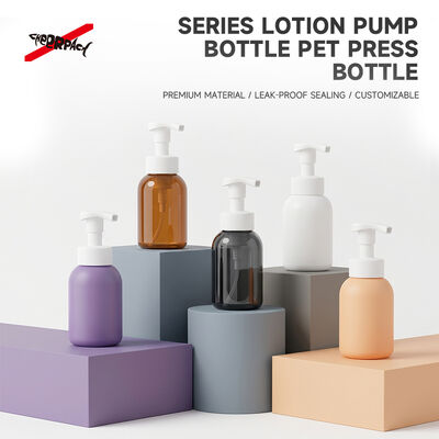 Frasco de Bomba de Loção PET de 300ml | Fornecedor de Embalagens de Shampoo Cosmético | Gargalo de rosca 43, à prova de vazamentos, cores múltiplas foscas disponíveis. Logotipo e superfície personalizados. Atacado em Massa.